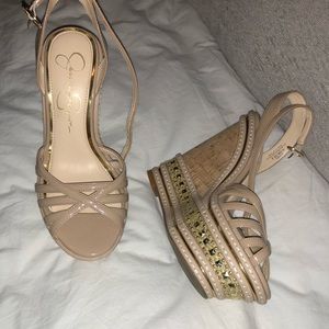 Jessica Simpson studded nude wedges